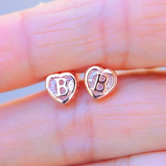▶ GIFT💝HEART INITIAL ROSE GOLD EARRINGS WOMEN TEEN GIRL MOM DAUGHTER, ELDM153RG